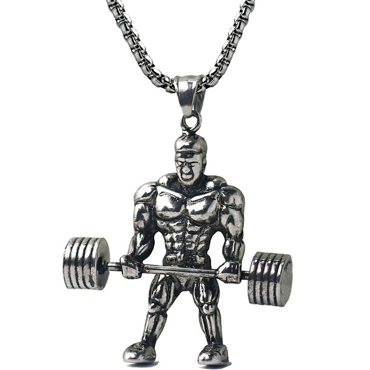 Simple Weightlifting Muscle Men Stainless Steel Necklace Wholesale display picture 4