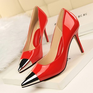 806-1 the European and American wind sexy club rock metal steel-toed pointed high heel with shallow mouth pointed patent