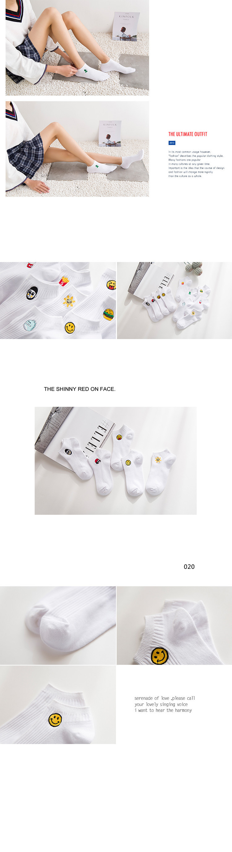 Double Needle Cotton Socks Embroidered Female Socks Cartoon Embroidered Cotton Socks Wild Classic White Female Socks Socks display picture 5