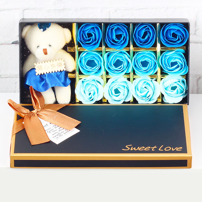 12朵+小熊 蓝三彩