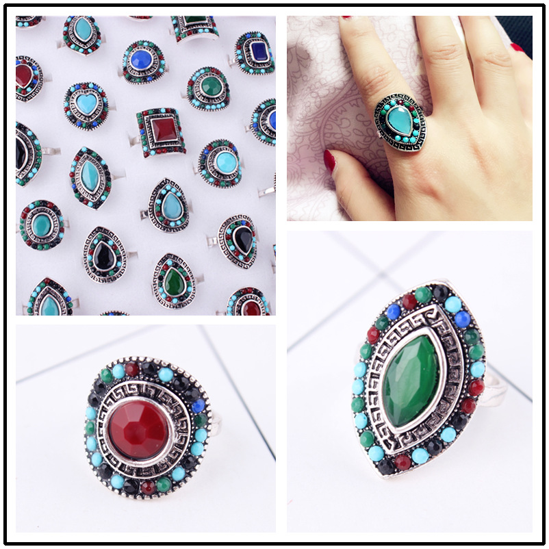 fashionable ethnic retro square big ring drop-shaped