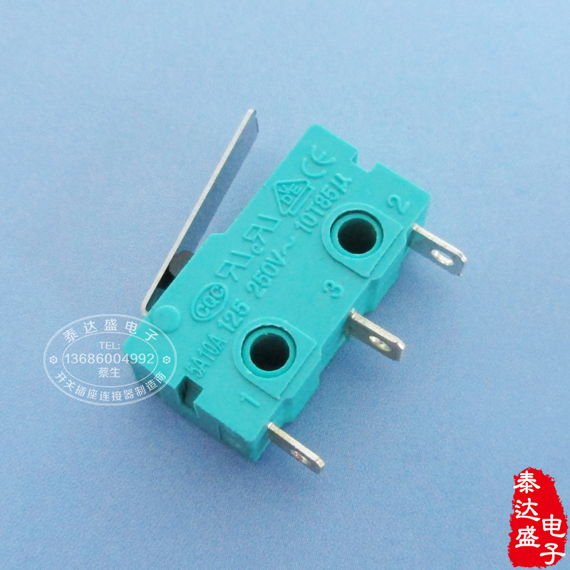 铜脚银接触点不锈钢柄行程开关 5A大电流绿色耐温微动开关KW12-B