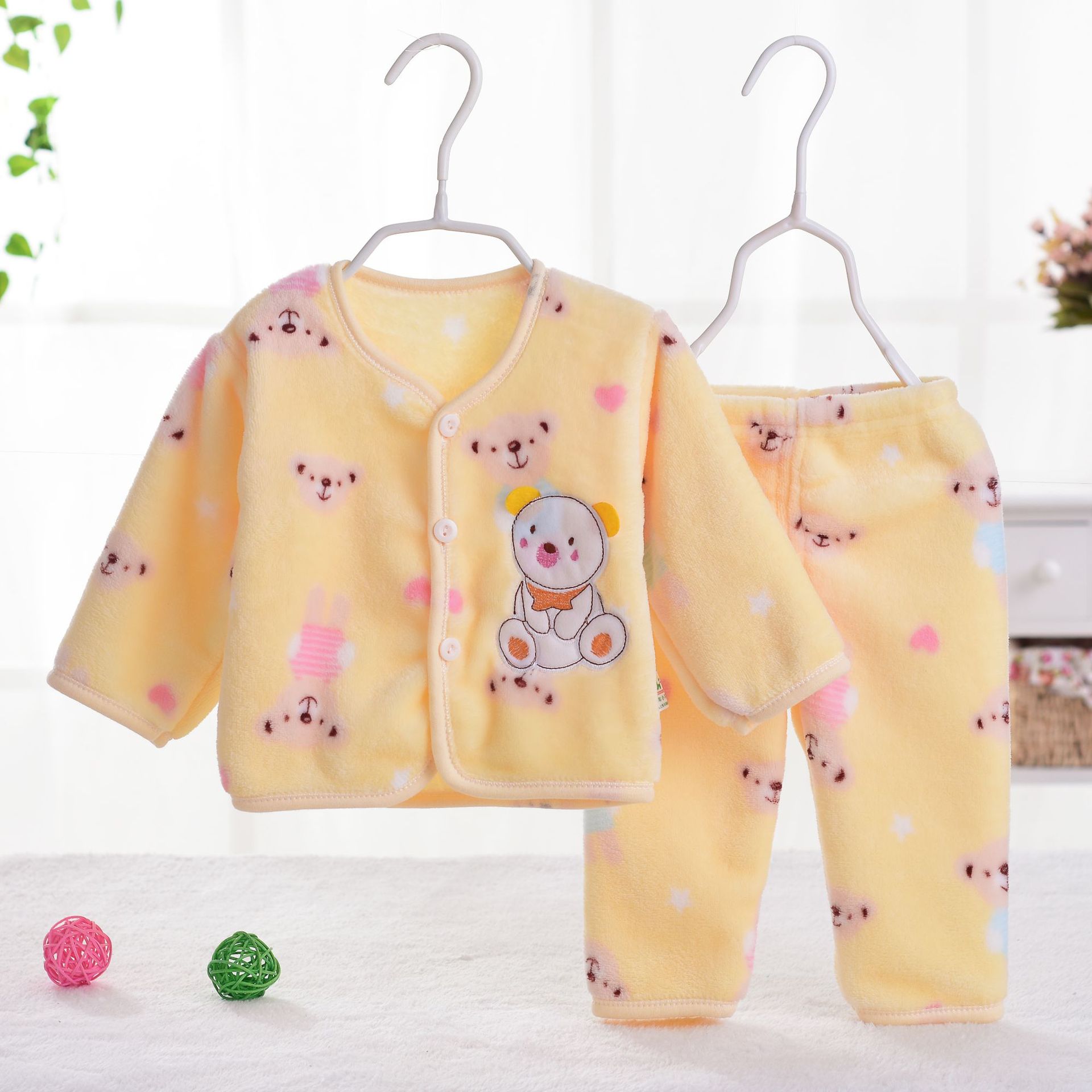 外貿跑量法蘭絨寶寶兩件套長袖秋冬睡衣套裝安陽貨源珊瑚絨家居服