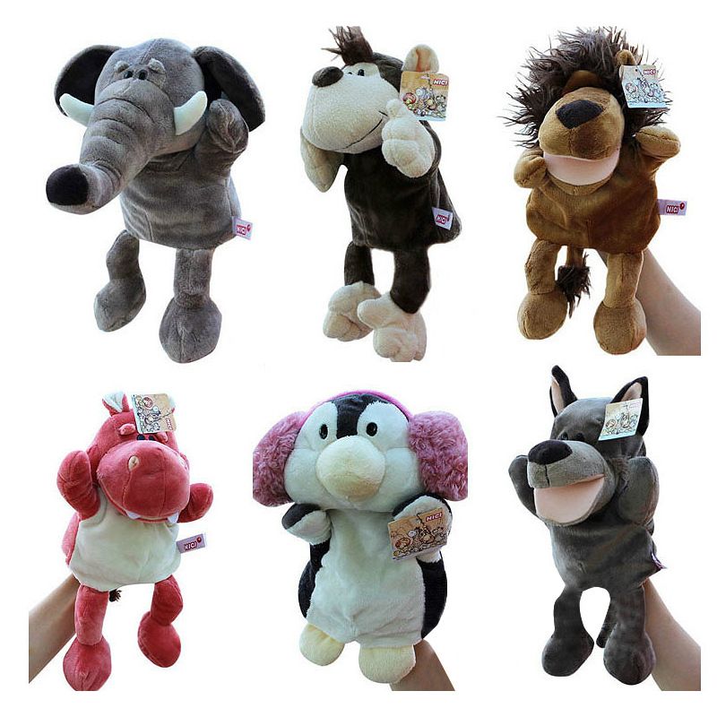 Jungle animal hand puppet with movable mouth and full-body ventriloquism doll for storytelling, plush toys.