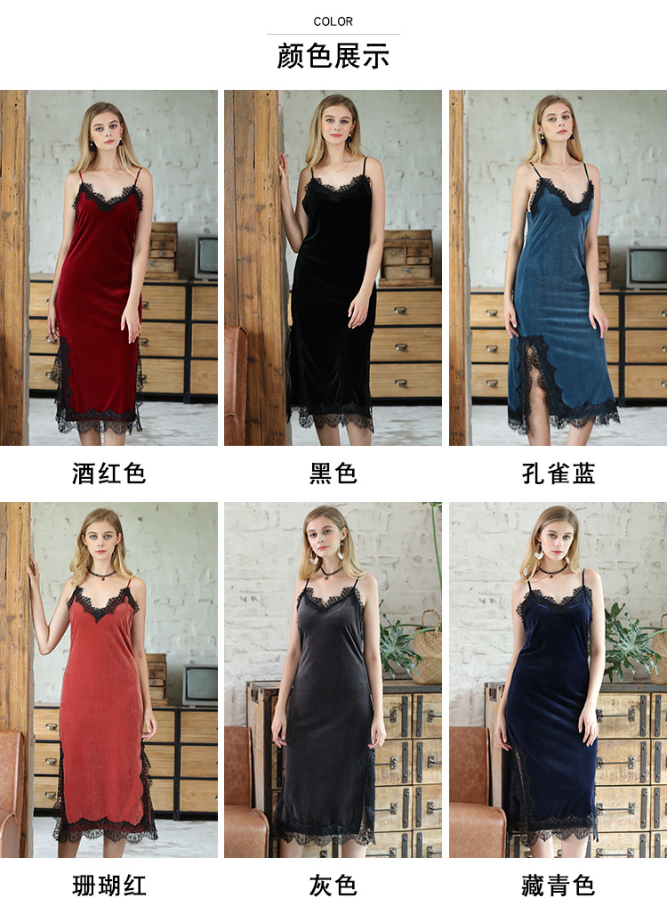 Velvet  Long Lace Side Sling Split Ends Pajamas display picture 2