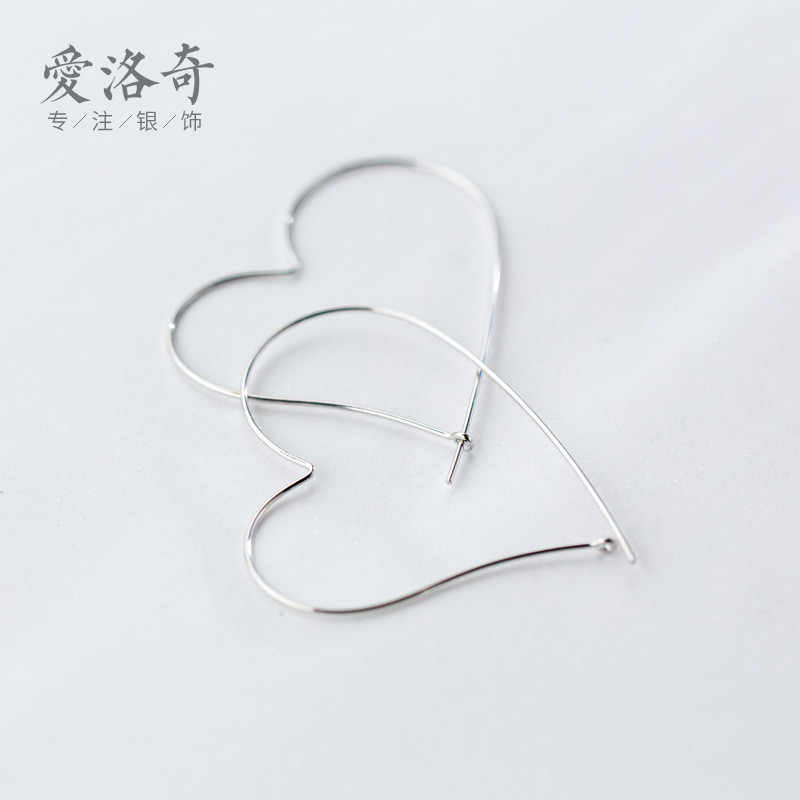 S925 pendientes de plata pendientes de orejas mujeres hueco gran amor aretes dulces temperamento grandes aretes temperamento joyas de orejas E4626