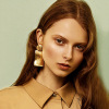 Metal matte fashionable square golden earrings, European style