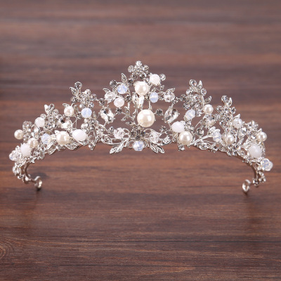 Hairpin hair clip hair accessories for women Niang pearl handmade crown Silver Branch princess crown headdress crown headband birthday crown hair ornament