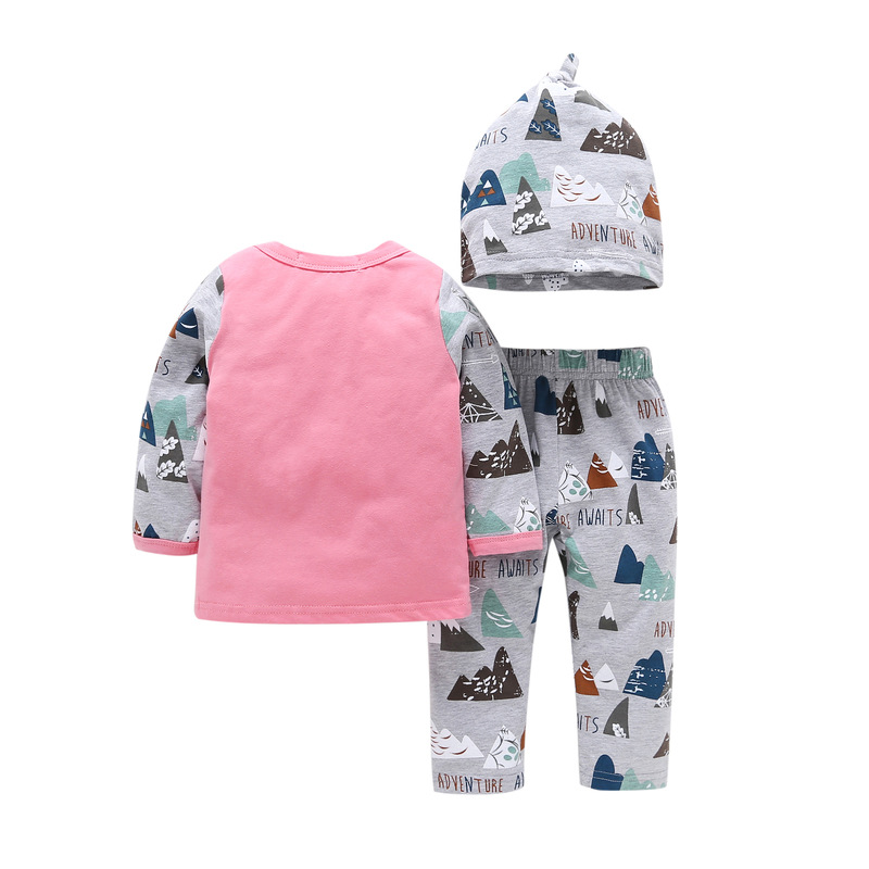 Autumn And Winter Girls Baby Long-sleeved Triangle One-piece Printed Pants Three-piece Set display picture 1