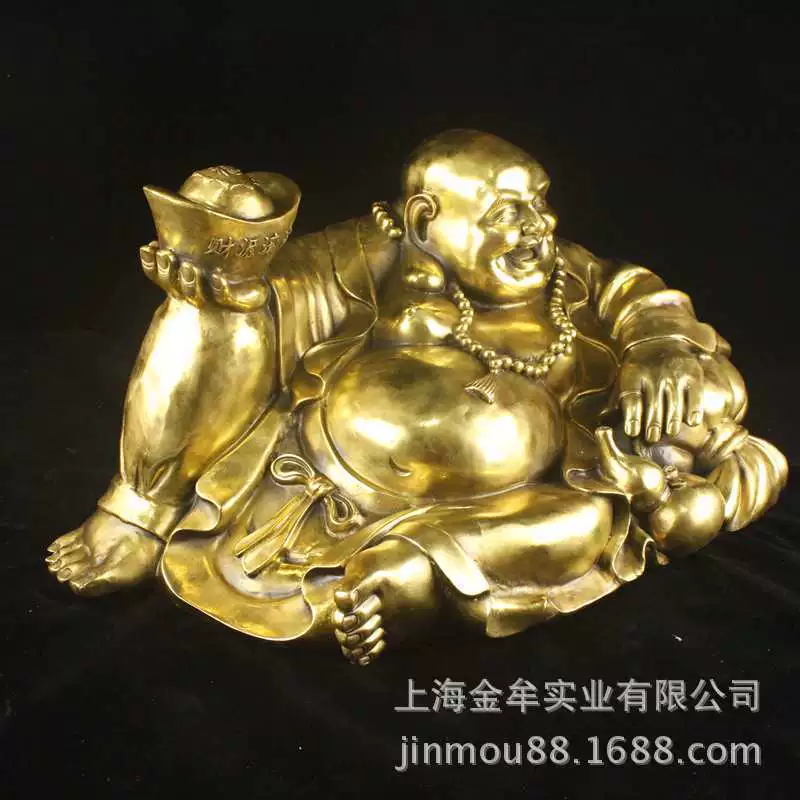 Pure Bronze Maitreya Buddha 60 cm Большая улыбка Будда Статуя для дома ремесла игра