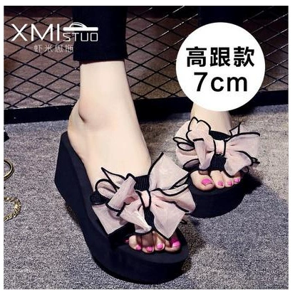 2023 Женская обувь с бантом, летняя пляжная обувь на высоком каблуке для морского отдыха