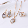 Fashionable crystal pendant heart shaped, necklace and earrings, ring, set heart-shaped for bride, European style, 3 piece set