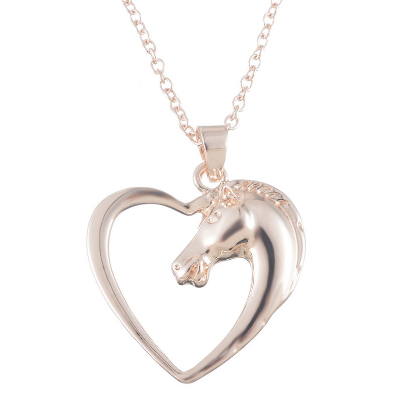 Sweet Heart Pony Necklace Alloy Pendant Copper Chain Cute Animal Horse Head Necklace Wholesale display picture 4