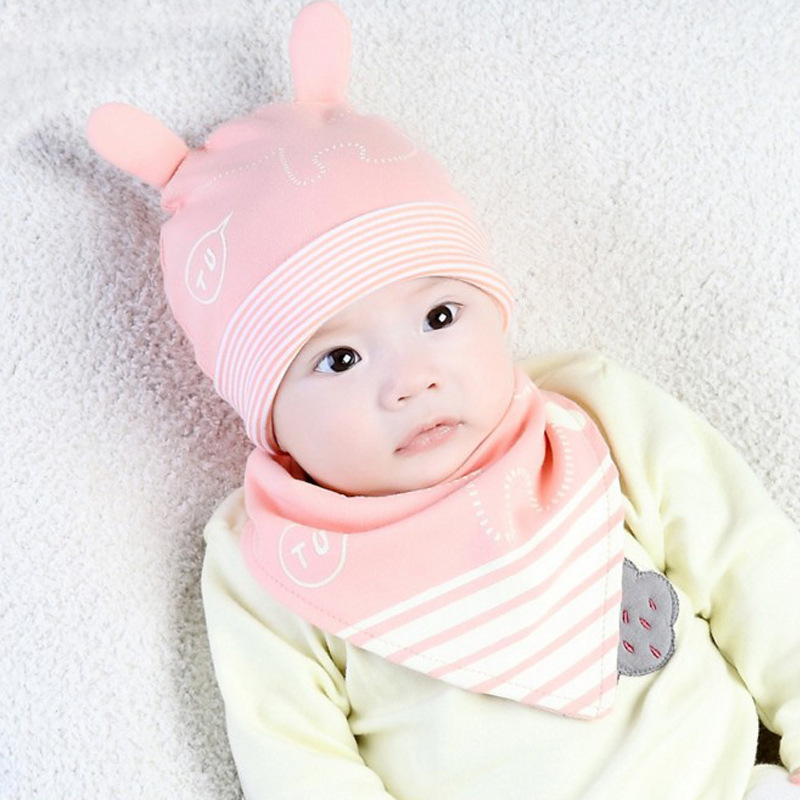新款日月好儿童卡通小兔子耳朵套头睡觉帽两件套装|ms
