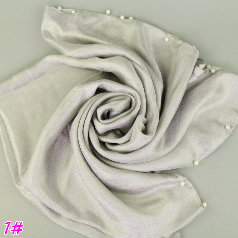 11# -钉珍珠围巾荷兰亚麻单色围巾