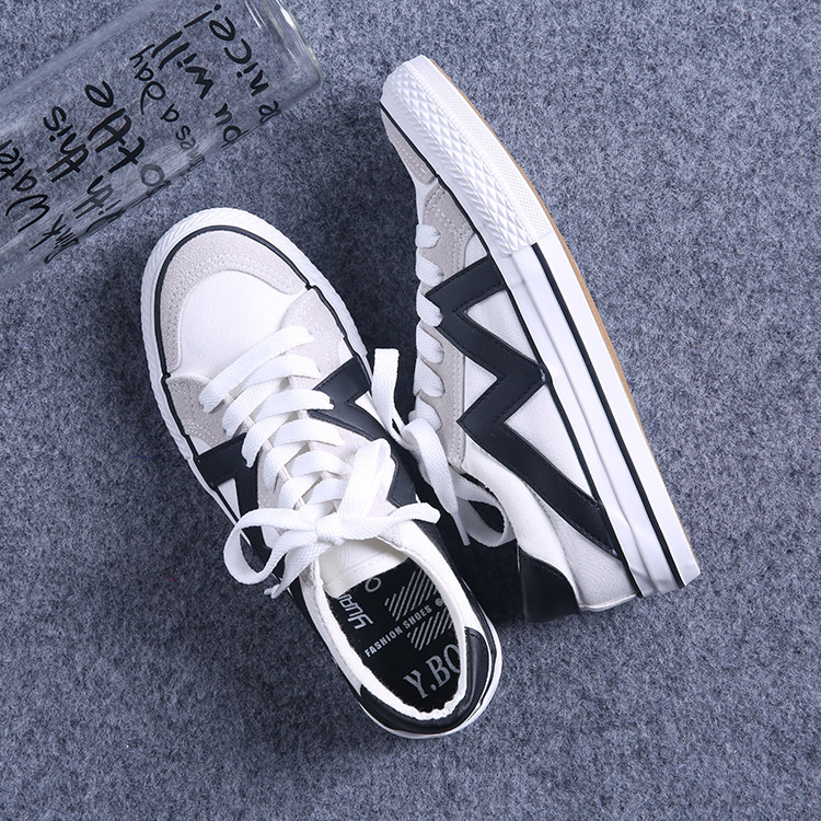 透气运动小白鞋_林允儿同款帆布鞋字母情侣布