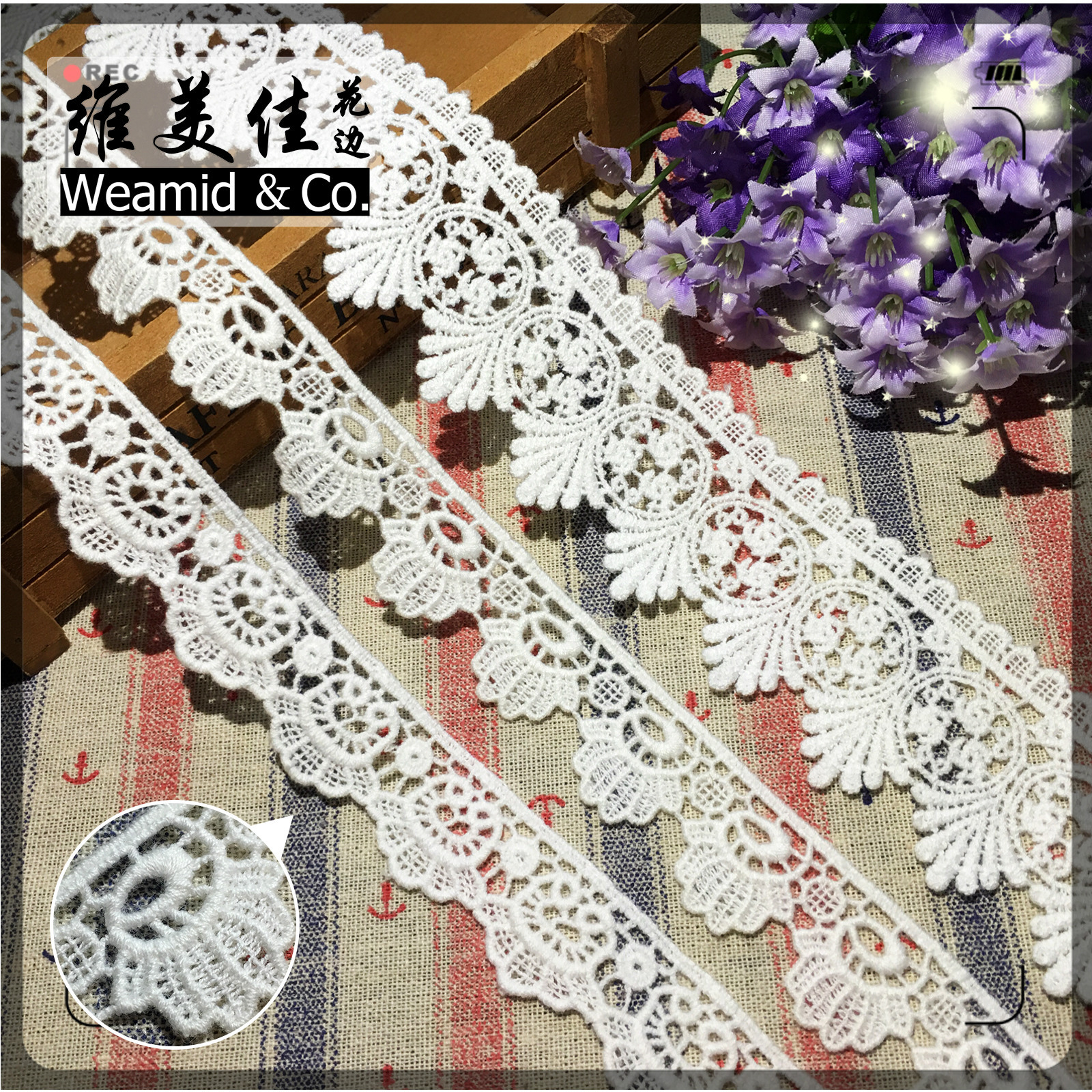 厂家直销 维美佳水溶白色蕾丝绣花边 3cm纯棉线波浪刺绣花边条码