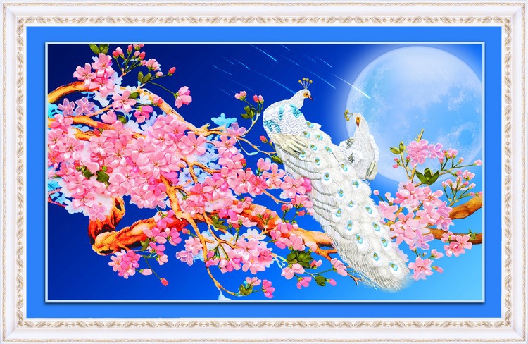 Oujin nianhua cinta bordado fábrica directa color impresión colgante pintura luz de la luna amor canción Sala entrada pintura decorativa