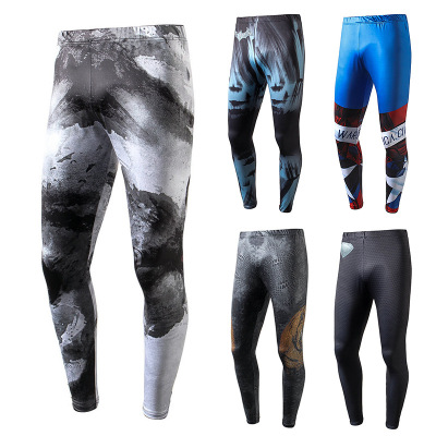 2017欧美街头运动男女健身跑步裤3D数码印花透气户外速干长裤|ms