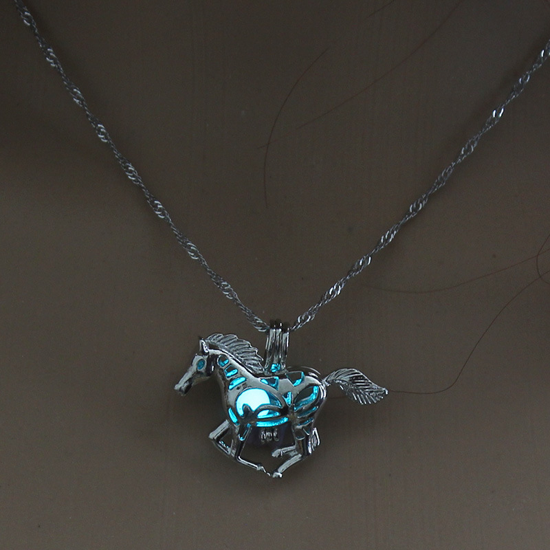 hot luminous beads fashion hollow horse alloy pendant Halloween necklace