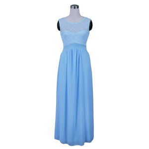 European and American sexy blue lace chiffon long evening dress