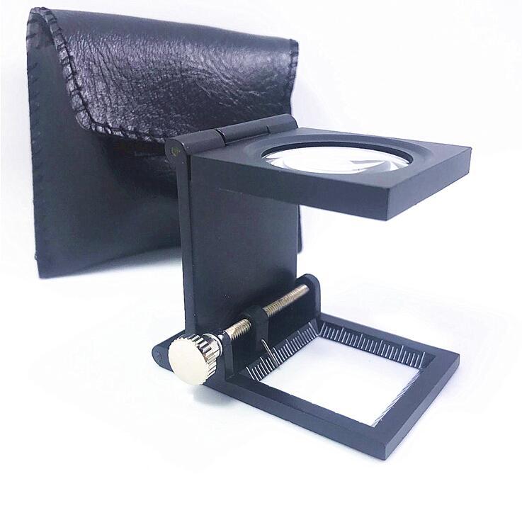 全金属10倍 可折叠台式放大镜 照布镜 带刻度 光学镜片