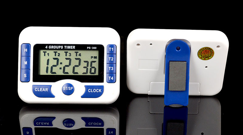 Venta caliente productos genuinos día persiguiendo PS-360 temporizador de cuenta atrás de cuatro canales temporizador de cocina reloj de alarma multi-grupo recordatorio