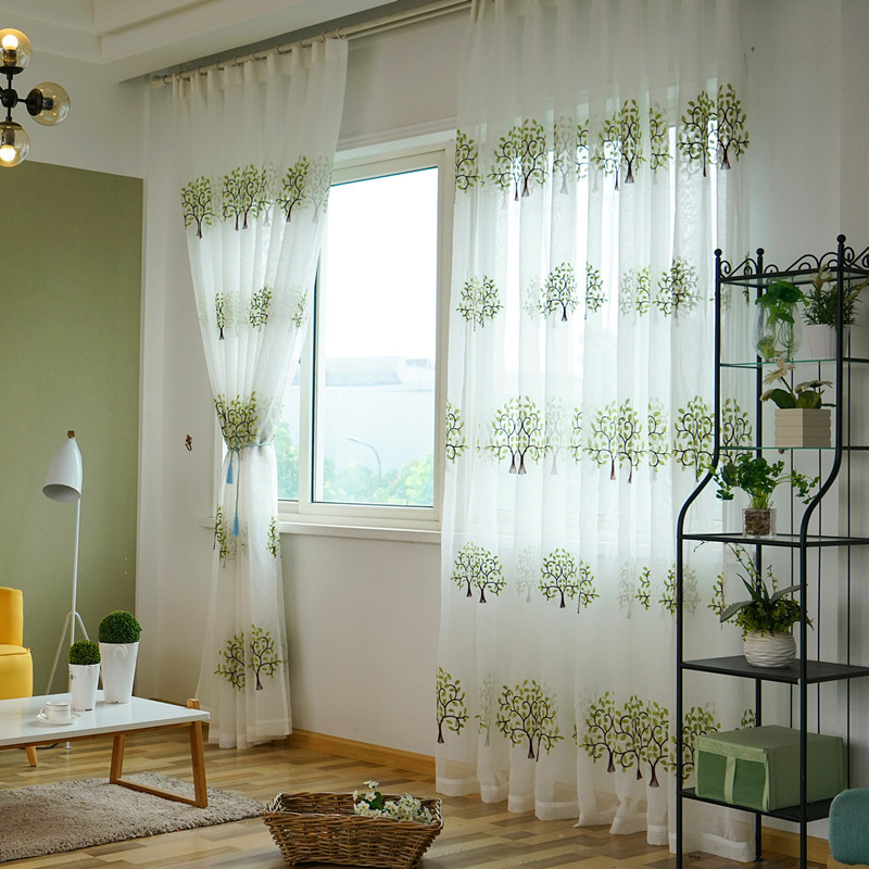 柯桥厂家毛巾绣绣花飘窗窗帘布卧室北欧窗帘窗纱纱帘成品加工批发|ru