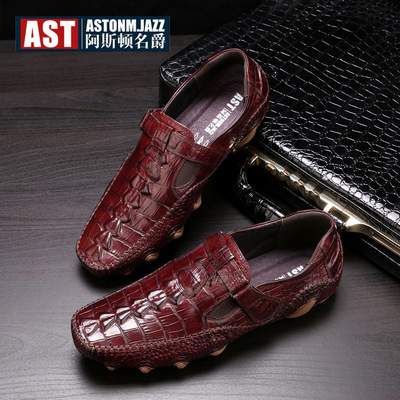 2020春季新款休闲豆豆鞋男真皮鳄鱼纹男鞋八爪鱼英伦潮鞋透气皮鞋|ru