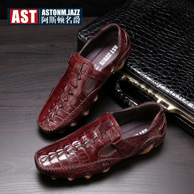 2020春季新款休闲豆豆鞋男真皮鳄鱼纹男鞋八爪鱼英伦潮鞋透气皮鞋|ru