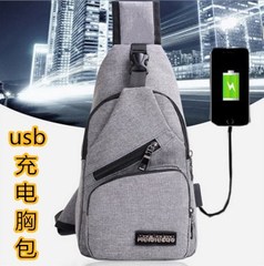 跨境外貿USB單肩包男士充電包運動男胸包戶外斜跨包批發