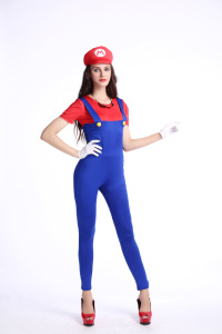 7246 super Mary plumber Costume Halloween Mario role playing game uniform