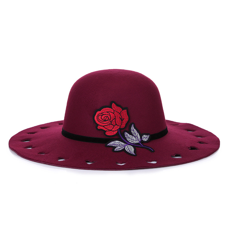 El otoño y el Invierno sombrero de lana de ala grande hueco sombrero de copa de estilo Chino serie de flores sombrero caliente Amazon bolsa de pelo superior