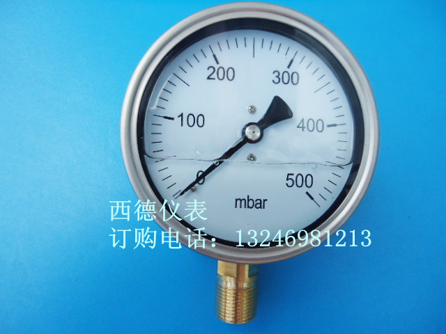 100MM径向0~500mbar耐震压力表，毫巴耐震压力表，耐震气压表