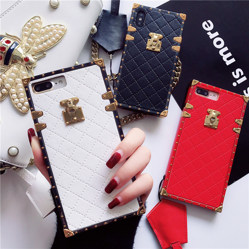 เคสโทรศัพท์奢华菱格皮纹适用iphone11pro Max手机壳苹果X/XR/8P挂绳情侣软壳  