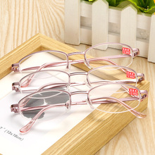 金属半框精美粉色树脂高清镜片高端时尚年轻女式老花眼镜厂家直销