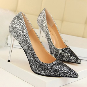 European and American style women’s shoes high heel shallow mouth pointed sexy thin nightclub color gradient Sequin sing