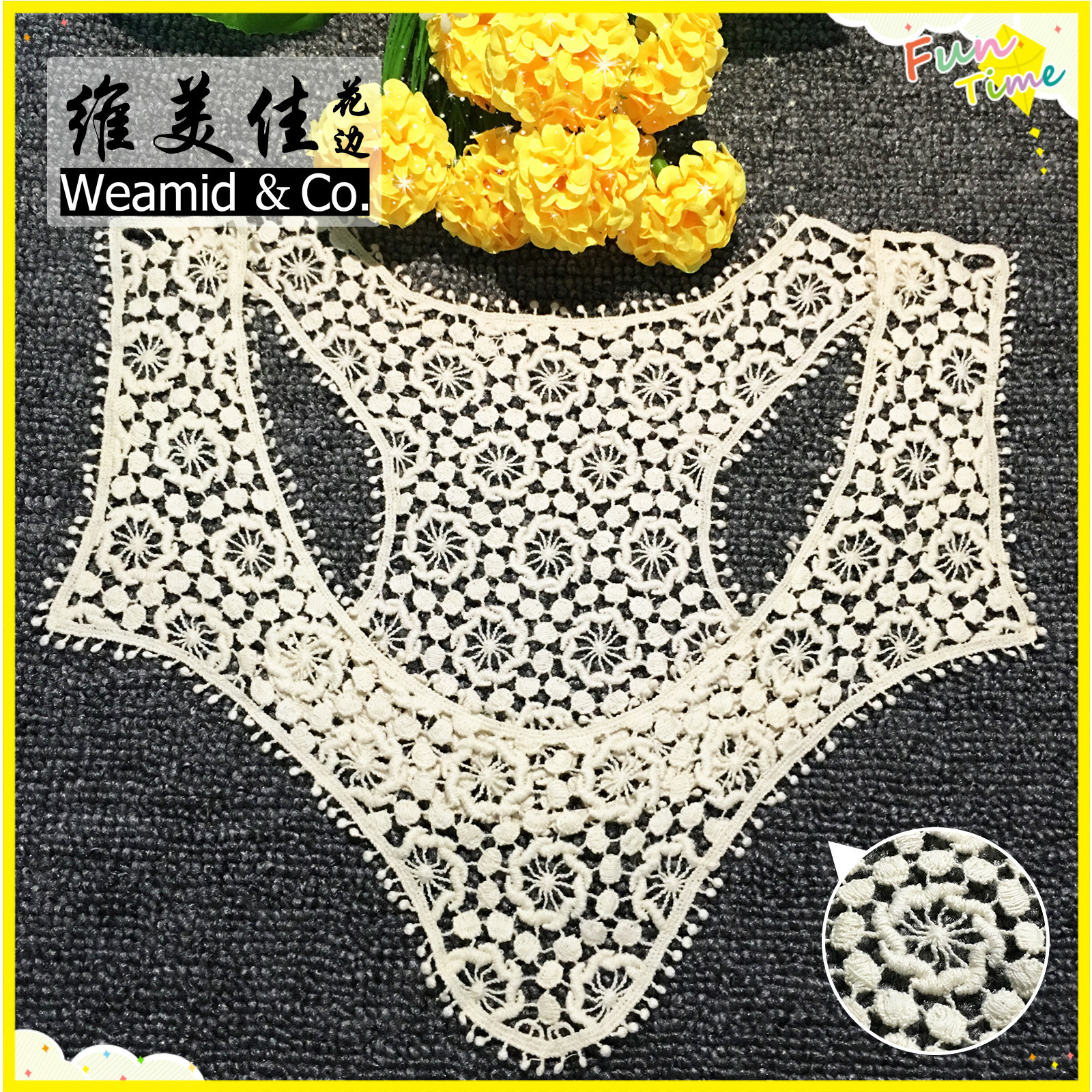 几何水溶纯棉线领花 复古水溶蕾丝绣花衣领 外贸电脑刺绣领花套装