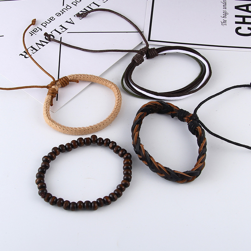 retro suit bracelet DIY woven imitation leather bracelet multi-layer bracelet multi-element bracelet