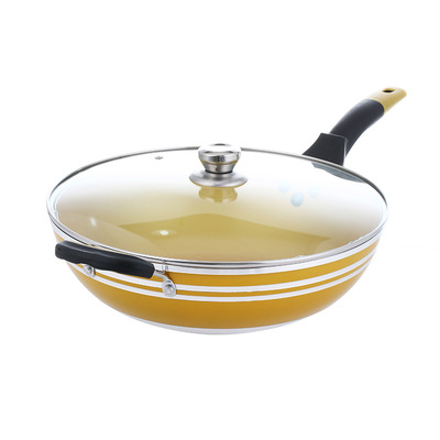 Factory wholesale Tyrone gold Diamonds Health pot 34CM non-stick cookware Wok Exhibition gift