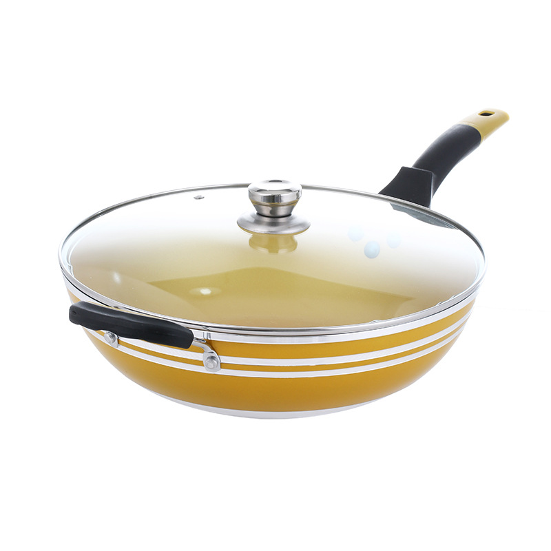 Factory wholesale Tyrone gold Diamonds Health pot 34CM non-stick cookware Wok Exhibition gift
