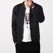 2017男士春季中国风刺绣夹克青年纯色大码开衫修身立领长袖外套潮