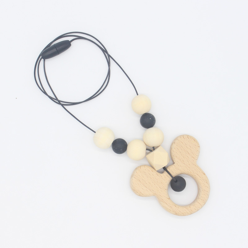 Mordedor bebé collar bebé cuentas de silicona de madera masticar mordida pegamento niños molar joyería colgante collar