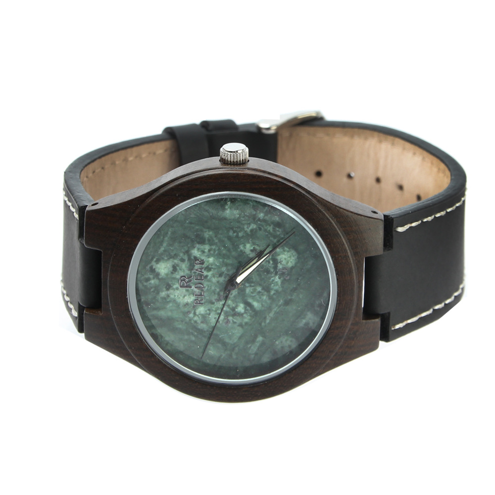 速卖通亚马逊热卖黑檀木头手表  简约大理石面夜光针男士石英表