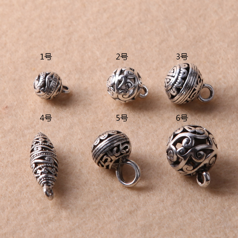 藏银饰品隔珠镂空球吊坠 水晶手串DIY配饰材料桶珠配件