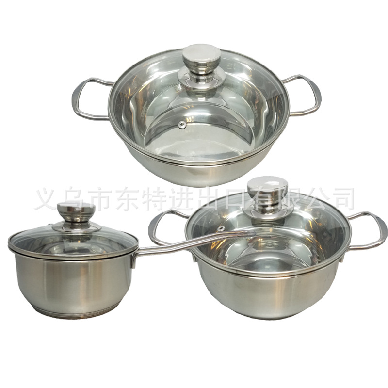 Factory direct sales of stainless steel 6-piece set, double-bottom steel handle pot, multi-functional soup pot, one-pot multi-purpose gift set pot detail image 2