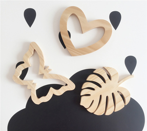 ins Nordic wooden moon star airplane butterfly wall sticker partition solid wood pine ornaments children's room wall sticker