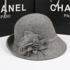 Hat Female 2021 Autumn And Winter New Temperament Leisure Flat Top Felt Cap European And American Style Fashionable Pin Patch Wool Top Hat display picture 11