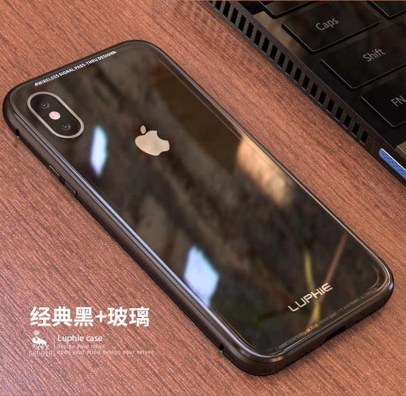 Luphie iGlass Airframe Aluminum Bumper Air Barrier Tempered Glass Back Case Cover for Apple iPhone X