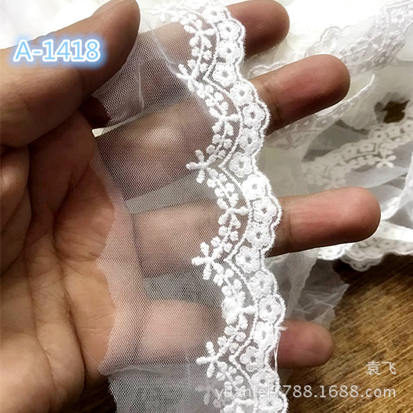 A-1418全纯棉弧形小碎花透明网刺绣蕾丝花边DIY手工服装辅料批发